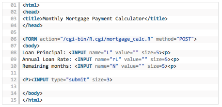 HTML code for the Rcgi application